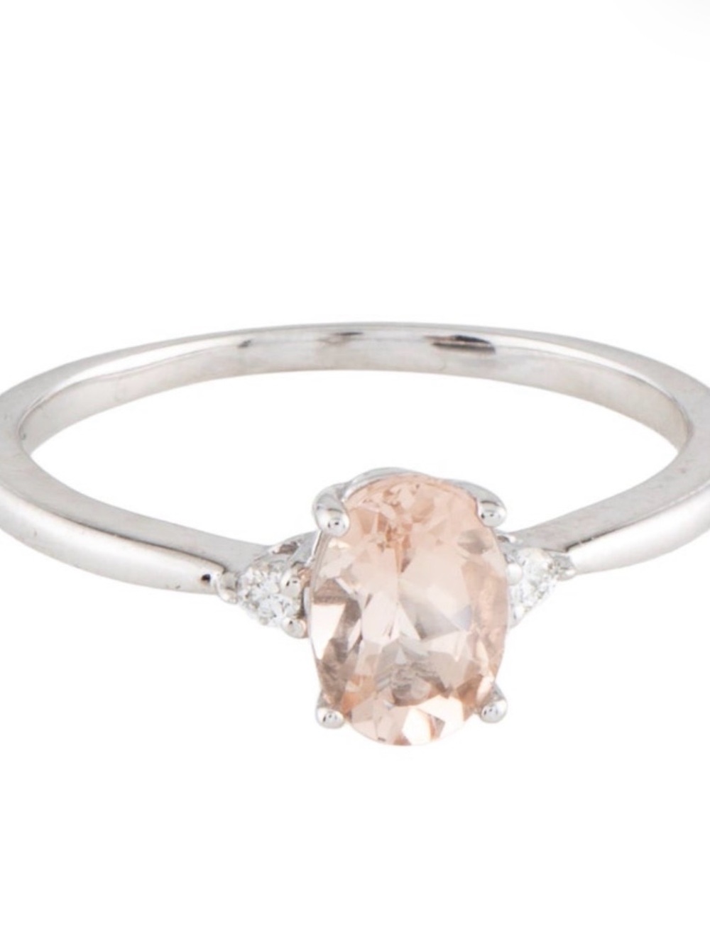 Brand New Oval Morganite Diamond Three Stone Ring 10K White Gold 100% Authentic - Picture 2 of 4